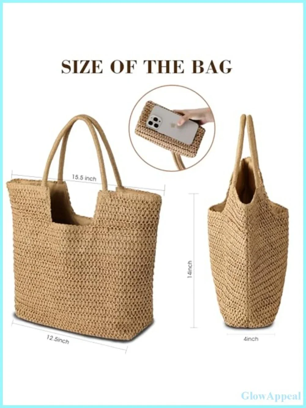 Straw Beach Tote Bag for Women Summer Woven Handbag Large Capacity